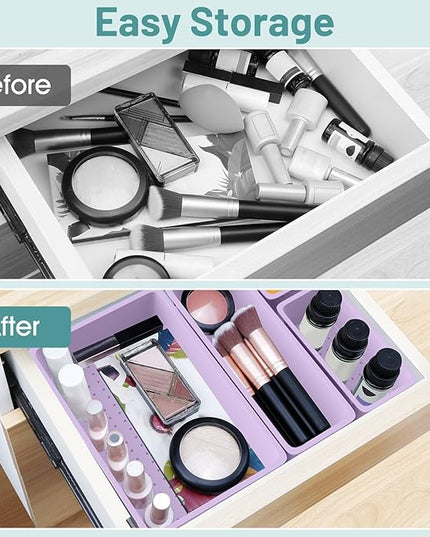 WOWBOX 25 PCS Plastic Drawer Organizer Set, 4 Sizes Desk Drawer Divider Organizers and Storage Bins for Makeup, Jewelry, Gadgets for Kitchen, Bedroom, Bathroom, Office, Purple