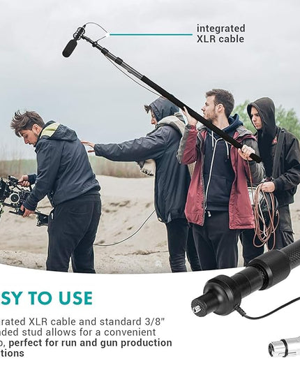 Movo CMP-25 Microphone Boom Pole with Integrated Microphone Cable for XLR Microphones - 8.2' ft Adjustable Telescoping Extension Pole