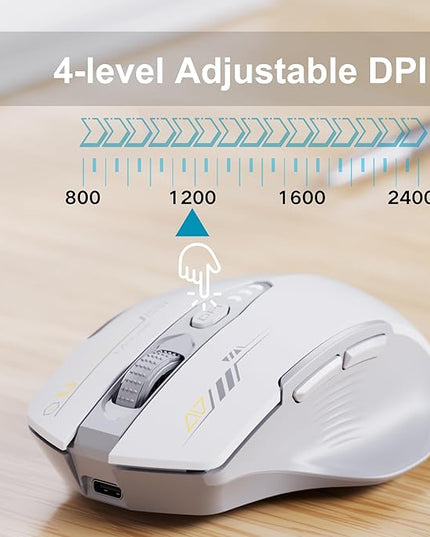 Wireless Bluetooth Mouse,[Upgraded] Rechargeable Computer Mice (BT 5.0/4.0+2.4G Hz) with Visible Battery Level, 4 Adiustable DPl, Portable PC Mouse for MacBook Chromebook