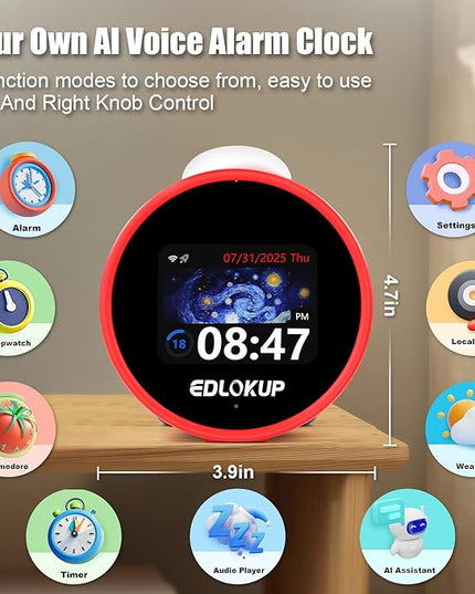 Smart Alarm Clock for Kids, AI Voice Assistant Clock with Chat, Ok to Wake Clock, 12 White Noise Sounds, Sleep Trainer, Time Management Tool, Music Player via TF/MP3 Card, Weather Forecast