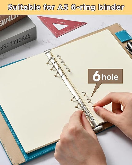 A5 6-Hole Blank Loose-Leaf Paper, Beige – Refill Pages for Standard A5 6-Ring Binder, Journals, Planners – Ideal for Office, Study, Recipes, Travel & Budgeting – Pack of 2 (80 Sheets per Pack)