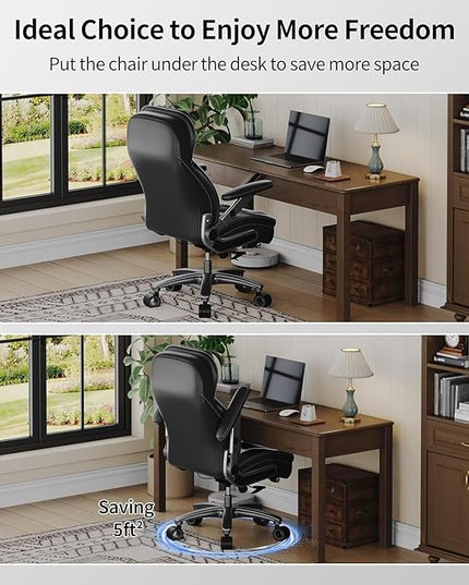 Big and Tall Office Chair, 600lbs Heavy Duty Desk Chair with 5D Arms, Adjustable Lumbar Support & Height, Tilt Function, PU Leather High Back Ergonomic Executive Computer Chair with 3'' Silent Casters