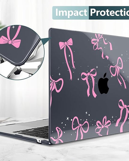 DONGKE for M4 MacBook Air 13.6 Inch Case 2025 2024 2023 2022 Model A3240 A3113 A2681 M3 M2 Chip, Plastic Hard Shell Case Cover with Touch ID for MacBook Air 13 Inch M4 - Bows & Stars