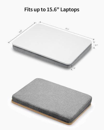 ZEAPTAC Lap Desk with Pillow Cushion, Portable Laptop Bed Desk, Fits up to 15.6 inch Laptop, Lap Stand for Bed & Couch & Carpet, Book Tablet/Drawing Board - White