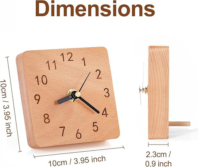 Kattepote Wooden Table Clock on Stand, Decorative Battery Operated Desk and Shelf Clock, Silent Non-Ticking Desktop Clock for Office, Living Room or Bedroom Decor, Square Shape, Beech Wood