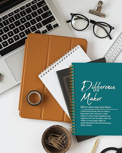 OXW Difference Maker Gift Notebook Journal, Office Notebook for Work, Thank You Gifts for Leader Mentor Boss, Leadership Gifts Journal, Turquoise Spiral Notebook 5.5 x 8.3