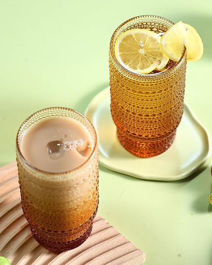 6pcs Hobnail Drinking Glasses Set, 16 oz Vintage Glassware Drinking Glasses, Gradual Amber Water Glasses Tumbler, Thanksgiving Cups for Kitchen, Juice, Beer, Cocktail, Whiskey