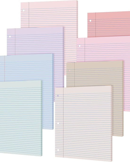 PerKoop 400 Sheets Colored Loose Leaf Paper 8.5" x 11" college ruled Lined 3 Hole Punched notebook Filler Paper for 3 Ring Binders Office School Supplies (Gentle Colors)