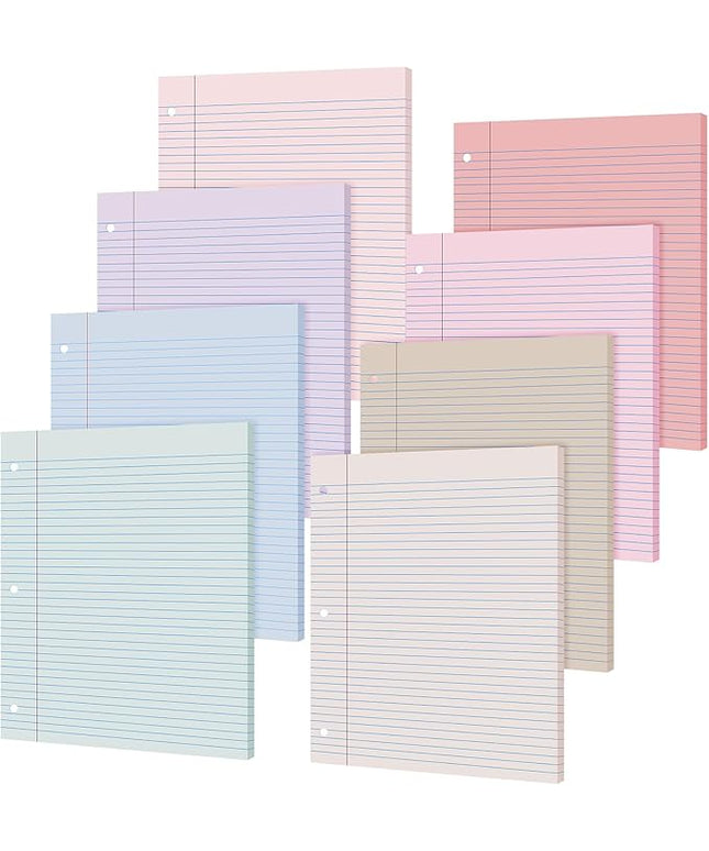 PerKoop 400 Sheets Colored Loose Leaf Paper 8.5" x 11" college ruled Lined 3 Hole Punched notebook Filler Paper for 3 Ring Binders Office School Supplies (Gentle Colors)