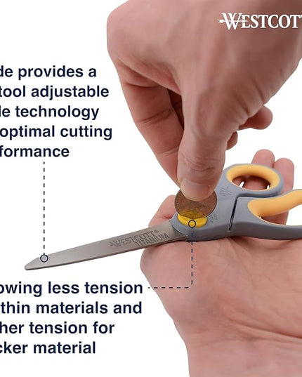 Westcott 8-Inch Titanium-Bonded Scissors with Adjustable Glide Feature for Office and Home - Gray/Yellow