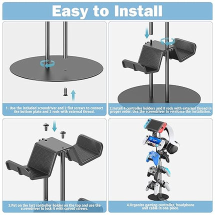 Kytok Gamer Gifts, Headset Stand 5 Tiers with Cable Organizer, Controller Stand Compatible with PS5/Xbox/Nintendo Switch/PS Portal/PS4, Headset Holder & Controller Holder for 10 Packs Controller