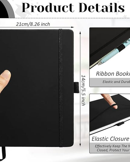 Laumoi 28 Pack PU Leather Lined Notebook Journal Bulk A5 Hardcover Notebook College Ruled 5.5 x 8.2 Inch Journal with Pen Holder for School Business Work Writing(Black,Simple)
