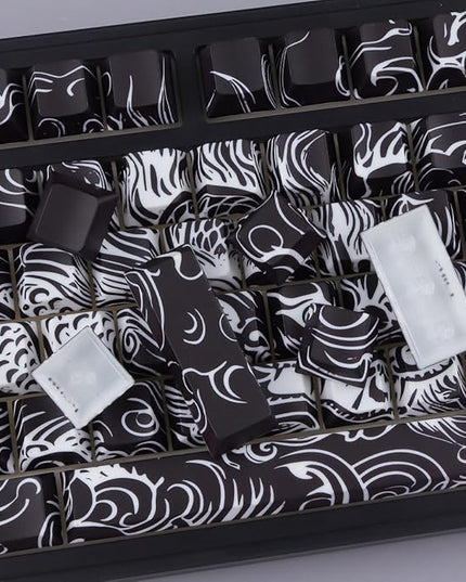 Tsungup Shine Through PBT Keycaps,138 Keys Custom Cool Dragon Pattern Side Printed Keycaps,Cherry Profile Key Caps Keyboard Keycap Set for 60% 65% 75% 80% 100% MX Switches Mechanical Keyboard(Black)