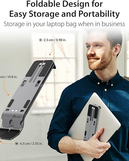 j5create Portable Aluminum Laptop Stand with USB 4-Port Hub, Foldable and Adjustable Notebook Riser with 4 USB-A Ports for MacBook, Laptop, and Tablet up to 16" (JTS223)