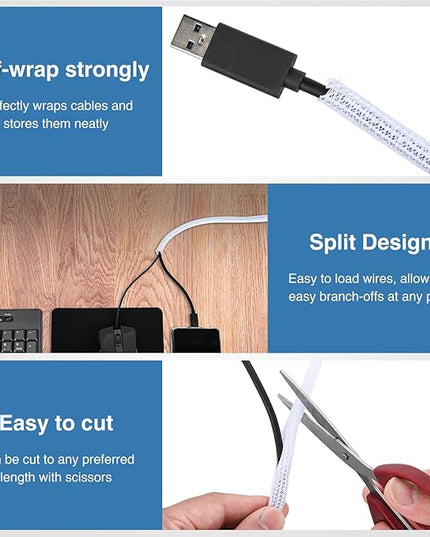 Nilight Cable Sleeve,10ft-1/4inch Cord Management Sleeves, Braided Sleeving, Split Self Wrapping Wire Loom for Computer Electrical Automotive Harness Protector Organizer, White