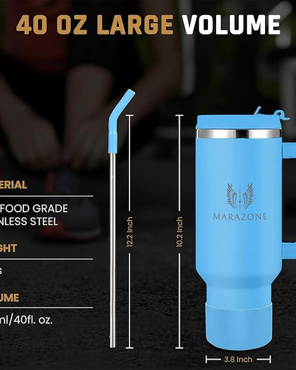 40 oz Insulated Tumbler with Handle and Straw – Stainless Steel Double Wall Vacuum Cup Fits Car Cup Holder, Hot Cold Travel Mug, BPA Free Reusable Water Bottle Gift for Women Men - Sky Blue
