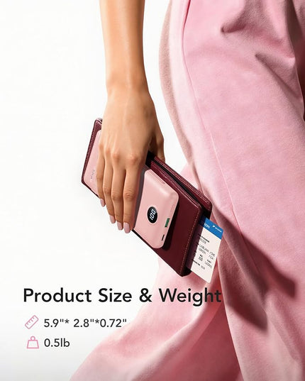 VRURC Portable Charger Power Bank with Wall Plug, 10000mAh Portable Charger with Built in Cables, PD 20W Fast Charging Portable Charger with Cords External Charger Travel Accessories-Pink(1 Pack)