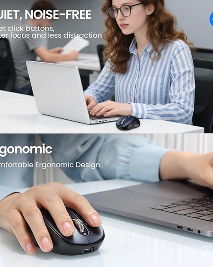 Bluetooth Wireless Mouse for Laptop,USB+BT×2,USB-C Charging,Quiet 3 Multi Device Mouses,Metal 4-Way Super Scrolling,± 3200 DPI,10 Buttons,Plug&Play,Ergo Computer Cordless Mice,iPad/Tablet/Mac/PC/Phone