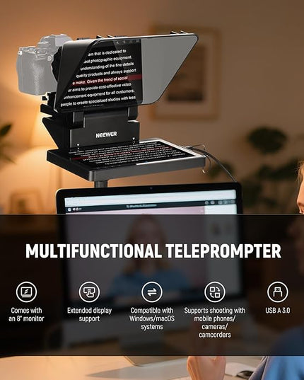 NEEWER 2 in 1 Teleprompter 11 Inch with Monitor for Windows MacOS, Supports Screen Mirroring, Portable Prompter for Camera Mobile Phone Webcam for YouTube Twitch Live Streaming Conference, X11