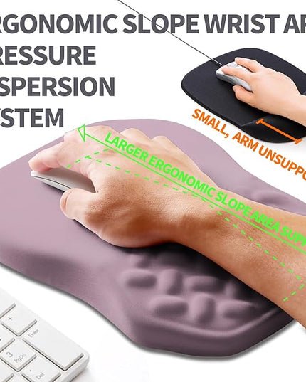 Ergonomic Slope Mouse Pad Wrist Support, Wrist Rest Mousepad for Carpal Tunnel Pain Relief with Massage Bulge and Slow Rebound Memory Foam (12x8 inch, Purple)