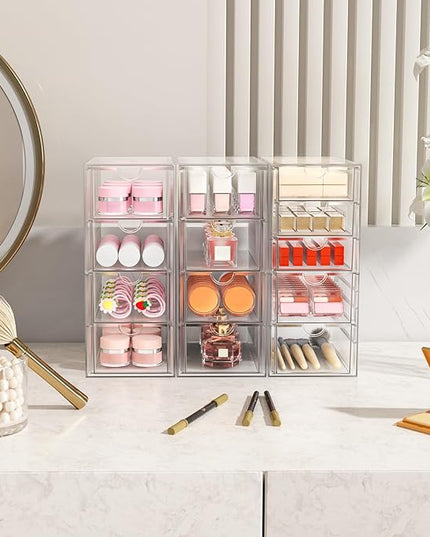 ARSTPEOE Acrylic Makeup Organizer with 13 Drawers, Bathroom Counter Organizer, Acrylic Organizers, Desk Organizer, Office Supplies, Storage Drawers for Cosmetic, Pencil, Coffee, etc 3 Pack