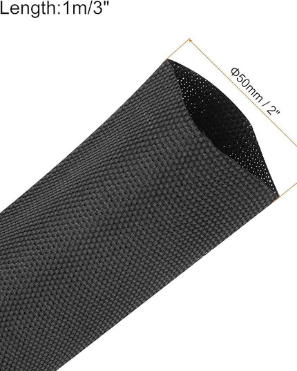 MECCANIXITY Braided Cable Sleeves Heat Shrinkable Fabric Sleeving, 2" 3ft Black 2:1 Ratio Heat Shrinkable Cord Protector for Harness Cable, Network Cable Protection, Cable Management