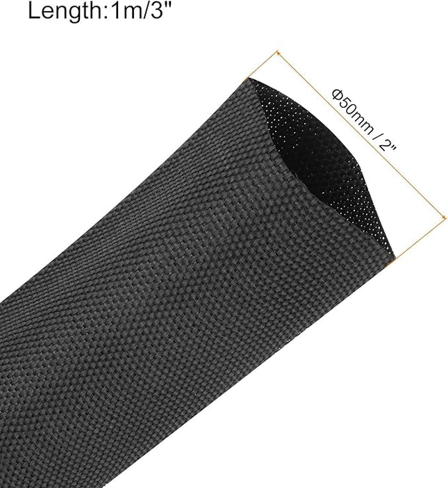 MECCANIXITY Braided Cable Sleeves Heat Shrinkable Fabric Sleeving, 2" 3ft Black 2:1 Ratio Heat Shrinkable Cord Protector for Harness Cable, Network Cable Protection, Cable Management