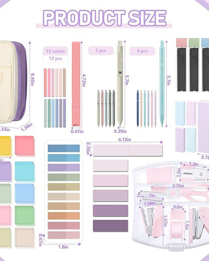 Sinload 60 Pcs Aesthetic Book Annotation Kit School Supplies Cute Pencil Case 12 Highlighter 5 Gel Pen 6 Mechanical Pencil 5 Magnetic Bookmark 1220 Pcs Sticky Note Tab Student Stationary(Purple)