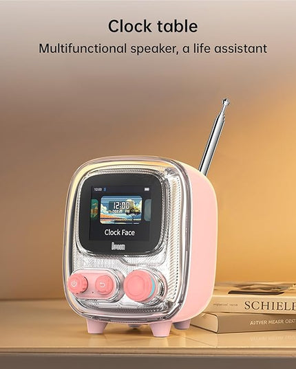 Divoom Tiivoo-2 Retro Bluetooth Speaker with FM Radio,Pixel Art Portable Mini Cute Wireless Small Speaker,Vintage Decor Suitable for Party Office Desk Home Bedroom Kitchen,Gifts for Women Men,Pink