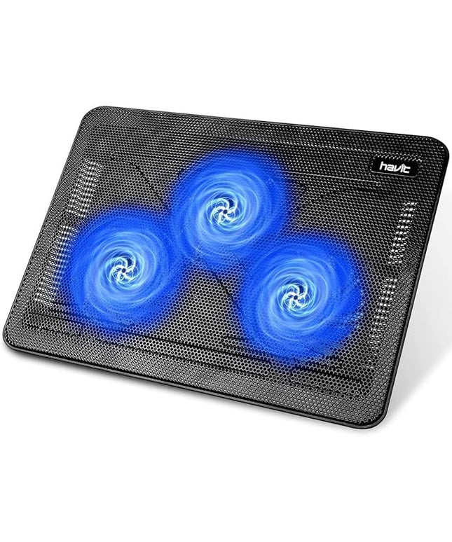 havit HV-F2056 15.6"-17" Laptop Cooler Cooling Pad - Slim Portable USB Powered (3 Fans), Black/Blue