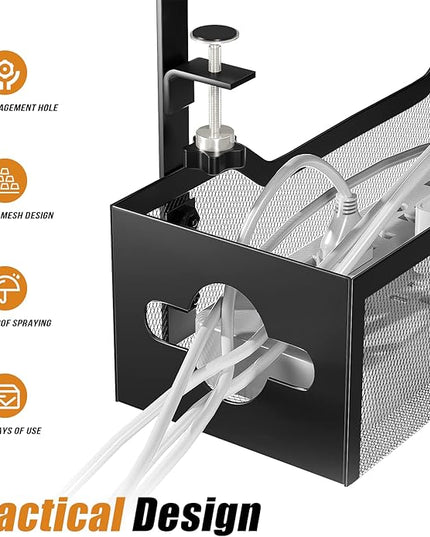 Under Desk Cable Management Tray 24.8", Quszmd Cable Organizer No Drill, Standing Cord Organizer and Wire Management Tray - No Damage to Desk, Black