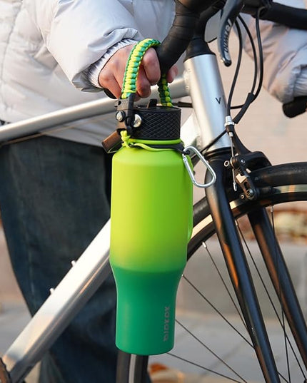 BJPKPK Insulated Water Bottles with Straw Lid, 35oz Metal Water Bottle with 2 lids & Paracord Strap, Double Wall Stainless Steel Tumbler with Handle, Reusable Cups, Mugs, Thermo, Bamboo Grove