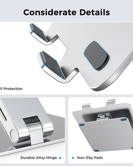 AboveTEK Laptop Stand, Adjustable Portable Computer Riser, Ergonomic Aluminum Notebook Desktop Holder for Desk, Compatible with MacBook Pro, Air, HP, Fits Up to 17 Inch Laptops, Silver