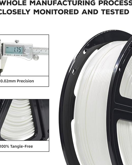 FLASHFORGE PLA Filament 1.75mm, 3D Printer Filament 1kg (2.2lbs) Spool, Dimensional Accuracy +/- 0.02mm, 3D Printing Filament Easy to Use and Fits for Most FDM 3D Printers (White)