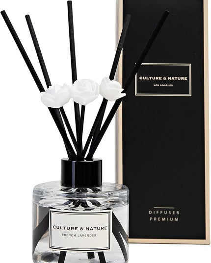 CULTURE & NATURE Reed Diffuser Set 4oz (120ml) French Lavender Scented Diffuser with Sticks Home Fragrance Reed Diffuser for Bathroom Shelf Decor