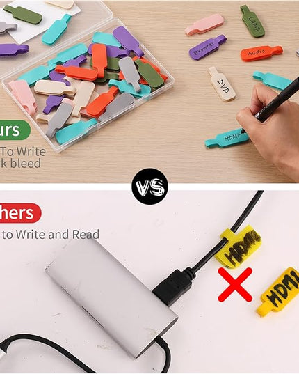 Trilancer Cable Cord Labels Large Size, for Organizing Wires and Identification, Multicolored Handwriting Cable Tags, Reusable with Multiple Uses - 35 PCS
