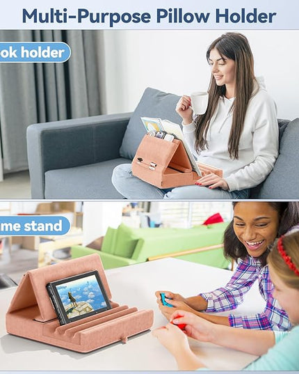 KDD Tablet Pillow Holder, Foldable iPad Stand for Lap, Bed and Desk -Tablet Soft Pad Dock with Pocket & Stylus Mount Compatible with iPad Pro 12.9, 10.5, 9.7 Air Mini 6 5 4 3, E-Reader