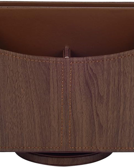 RHCSZ Brown 360 Degree Swiveling TV Remote Control Holder/Caddy, Leather Desk Organizer for Office and Home Furniture Decoration Storage Box(Dark wood grain)