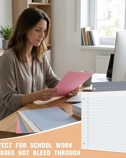 PerKoop 600 Sheets Colored Loose Leaf Paper 8.5" x 11" college ruled Lined 3 Hole Punched notebook Filler Paper for 3 Ring Binders Office School Supplies (Modern Colors)