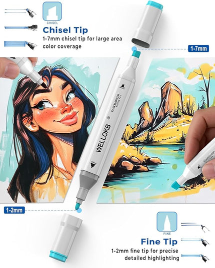 Alcohol Markers, 100 Colors Dual Tip Art Markers for Coloring, Drawing, Illustrations, Book Painting, Alcohol Based with Carrying Case for Adult