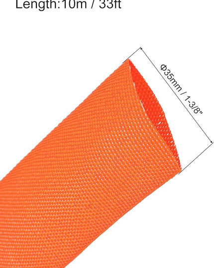 MECCANIXITY Braided Cable Sleeves Heat Shrinkable Fabric Sleeving, 1 3/8" 33ft Orange 2:1 Ratio Heat Shrinkable Cord Protector for Harness Cable, Network Cable Protection, Cable Management