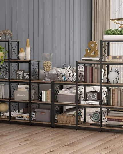 Tribesigns 12 Shelves Bookshelf, Industrial Ladder Corner Bookshelf 9 Cubes Stepped Etagere Bookcase, Rustic 5-Tier Display Shelf Storage Organizer for Home Office (Rustic Brown)