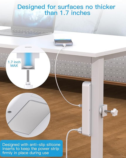 Desk Clamp Power Strip with PD30W USB-C, HANYCONY 5Ft Extension Cord, Desk Edge Mount Charging Station, Surge Protector with 4 Outlets 4 USB Ports(2 USB C), Home Office Accessories Essentials, White