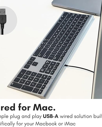 Macally Ultra-Slim USB Wired Computer Keyboard - Works Great as Both a Windows or Wired Mac Keyboard - Compatible Full Size Apple Keyboard with Numeric Keypad for Mac mini, iMac, MacBook - Space Gray
