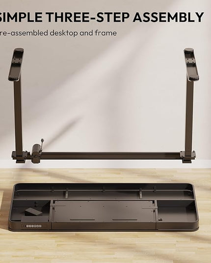 SANODESK Standing Desk with Drawer, Electric Height Adjustable Home Office Desk with Storage & USB Ports, 48 inch Black Wood Tabletop/White Frame
