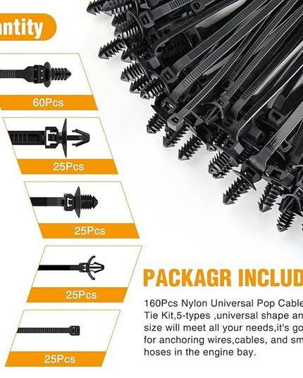 GOOACC Push Mount Cable Zip Ties Heavy Duty Nylon Push Mount 5 Most Popular Sizes Self Locking Cable Strap Assortment for Indoor Outdoor Wire Tying Construction Auto ect -160 Pcs