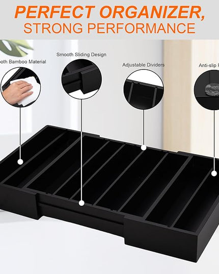 MinBoo Bamboo Drawer Organizer - Expandable K Cup & Pods Holder, Coffee Pod Storage, Tea Organizer, Versatile Kitchen Accessory Organization and Storage，Black