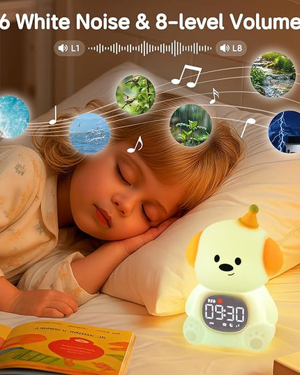 Alarm Clock for Kids with Night Light, Sleep Training Clock Time to Wake Clock, Rechargeable Silicone Light for Bedroom, Perfect Sleep Companion for Boys Girls,Dog