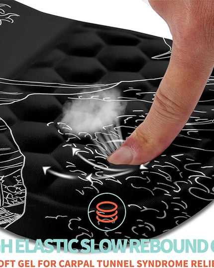 Ergonomic Mouse Pad Wrist Support with Memory Foam Massage Bulge, Carpal Tunnel Pain Relief Mousepad Wrist Rest for Mouse(12x8 inch,Sea Wave)