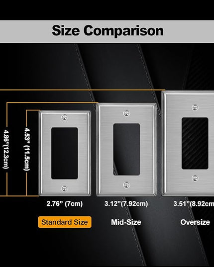 BESTTEN [5 Pack] Decor Metal Wall Plate with Protective Film, Corrosion-Resistant Decorator Switch Cover, Industrial Grade Stainless Steel, Brushed Finish, Silver
